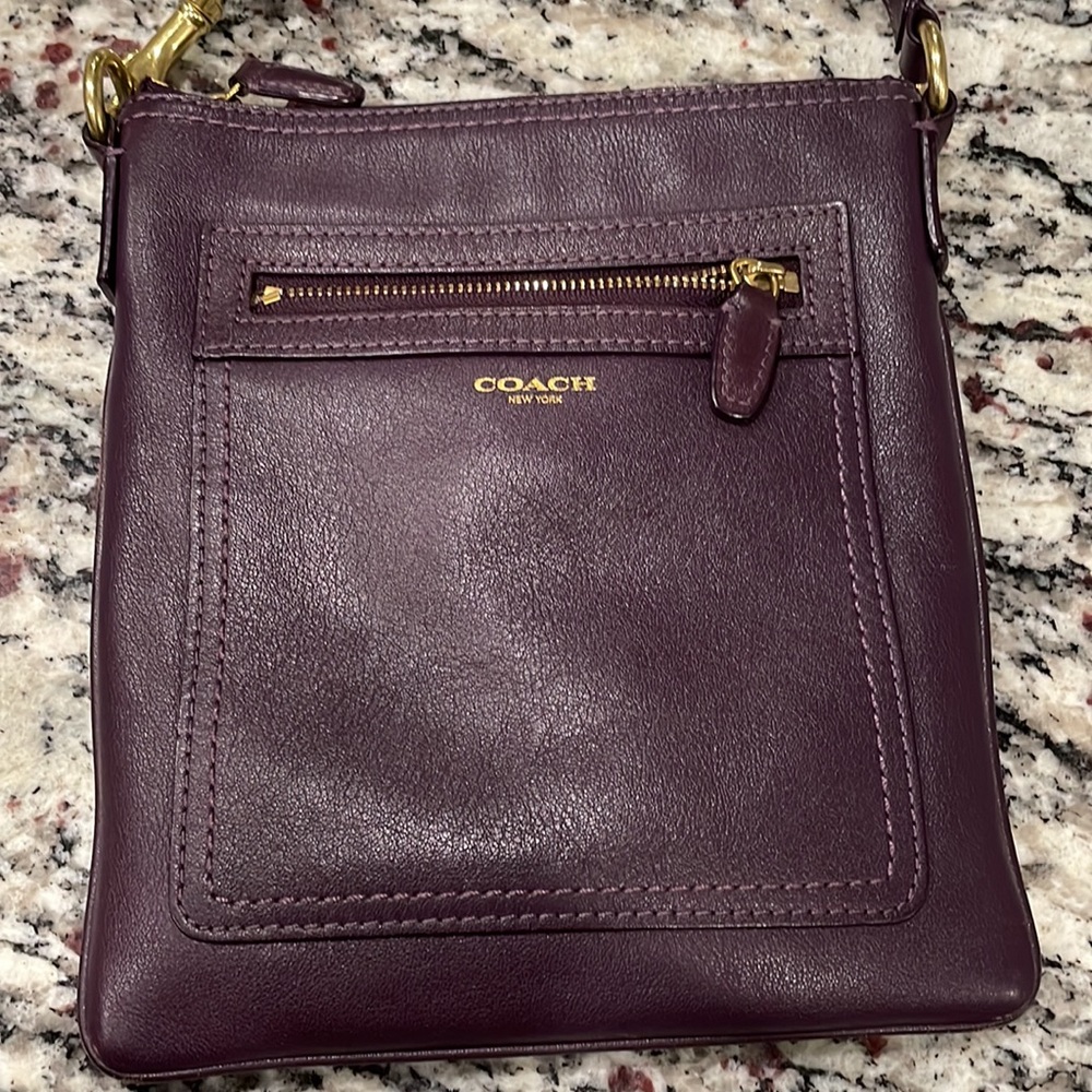 Coach Plum Leather Crossbody Bag Zip Pocket Purple Adjustable Strap